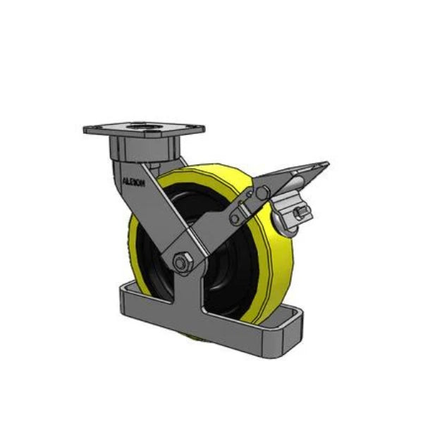 Albion Casters 8" x 2" Maintenance-Free USA Ergonomic Brake Caster with HD Poly on Iron Wheel, Toe Guard & 4" x 4.5" Plate – 1500 lb Capacity, 9.5" OAH, Durable and Low-Maintenance Albion-Casters