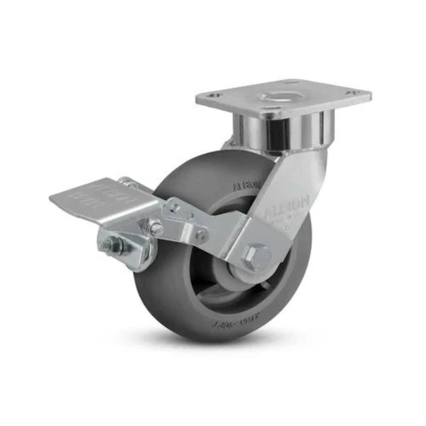 Albion Casters 6" x 2" USA Ergonomic Brake Caster with Performance Rubber Donut Wheel and 4" x 4.5" Plate - Heavy Duty Caster for Industrial Use Albion-Casters