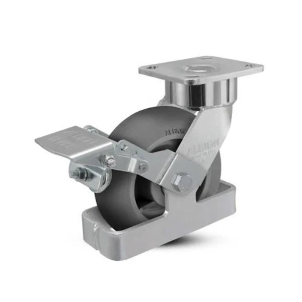 Albion Casters 6" x 2" Ergonomic Brake Caster with Performance Rubber Donut Wheel, Toe Guard & 4" x 4.5" Plate - Model 28XR06228SFBKTO Albion-Casters