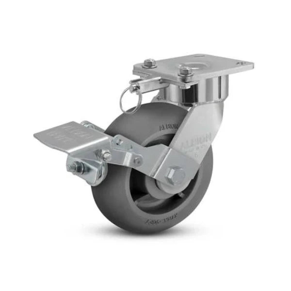 Albion Casters 6" x 2" USA Ergonomic Brake Caster with Performance Rubber Donut Wheel and Swivel Lock - 4" x 4.5" Plate - Model 28XR06228SLFBK Albion-Casters