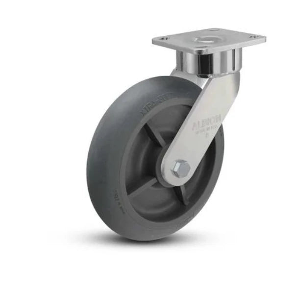 Albion Casters 8" x 2" Ergonomic Swivel Caster with Performance Rubber Donut Wheel and 4" x 4.5" Plate - 9.5" OAH - Model 28XR08228S01 | USA Made for Superior Maneuverability and Shock Absorption Albion-Casters
