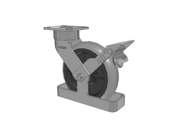 Albion Casters 8" x 2" Ergonomic Brake Caster with Performance Rubber Donut Wheel and Toe Guard - 9.5" OAH, 4" x 4.5" Top Plate, Model 28XR08228S01FBKTO Albion-Casters