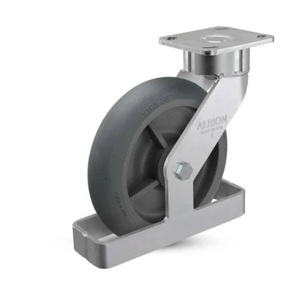 Albion Casters 8" x 2" USA Ergonomic Swivel Caster with Performance Rubber Donut Wheel, Toe Guard, Swivel Lock, and 4" x 4.5" Plate - 9.5" Overall Height - Model 28XR08228S01TO Albion-Casters