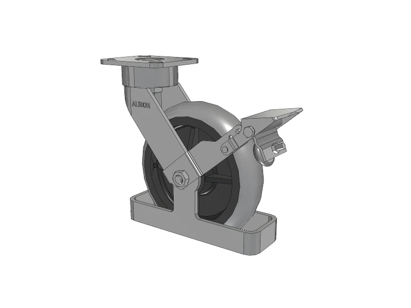 Albion Casters 8" x 2" USA-Made Ergonomic Brake Caster with Performance Rubber Donut Wheel, Toe Guard, and 4" x 4.5" Plate - 28XR08228SFBKTO Albion-Casters