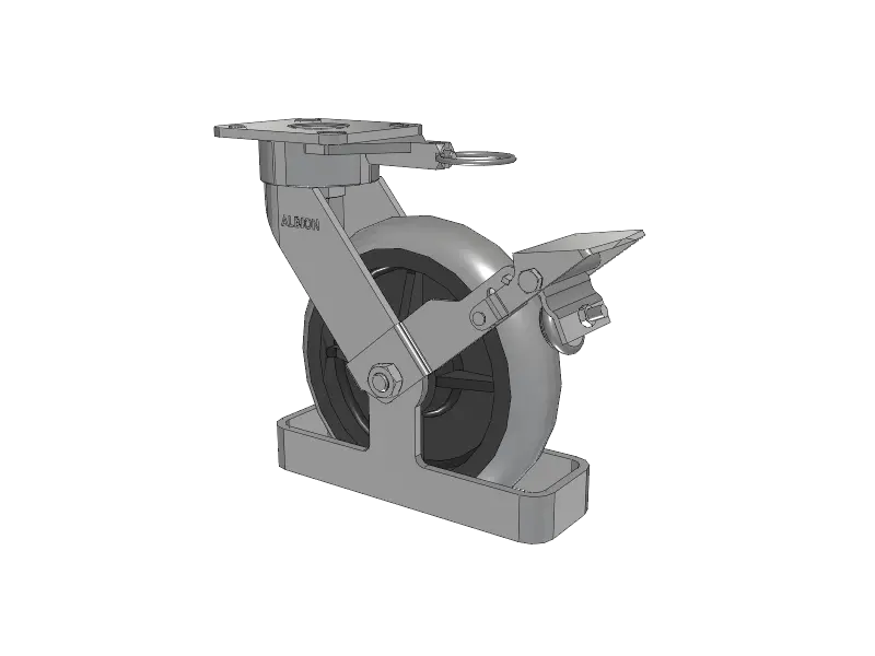 Albion Casters 8" x 2" Ergonomic Brake Caster - USA-Made with Performance Rubber Donut Wheel, Toe Guard, Swivel Lock, 4" x 4.5" Top Plate - Model 28XR08228SLFBKTO -  | CasterHQ