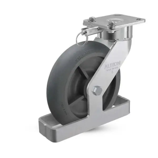Albion 8" x 2" Ergonomic Swivel Caster with Performance Rubber Wheel, Toe Guard, and Swivel Lock - Heavy-Duty Industrial Safety | 28XR08228SLTO -  | CasterHQ