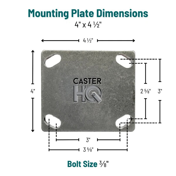 Durastar Medium Heavy Duty 30 Series - 6" x 2" Duratek High Tech Rubber Rigid Caster - 600 lb Capacity, 4 x 4-1/2 Top Plate | Choose Bearing Options Durastar