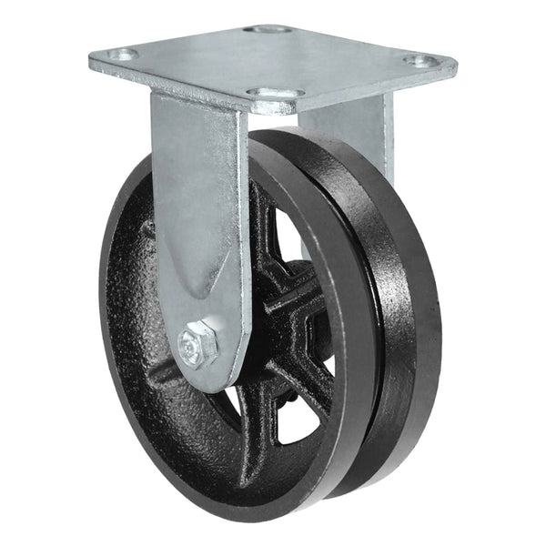 Durastar Medium Heavy Duty 30 Series - 6" x 2" V-Groove Steel Rigid Caster - 1200 lb Capacity, 4 x 4-1/2 Top Plate | Choose Bearing Options Durastar