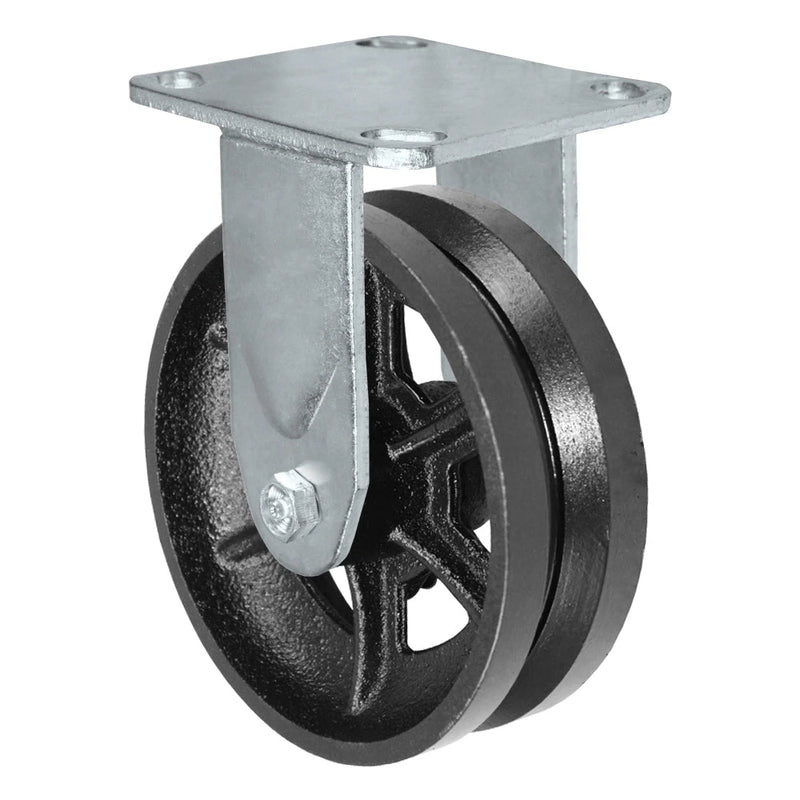 Durastar Medium Heavy Duty 30 Series - 6" x 2" V-Groove Steel Rigid Caster - 1200 lb Capacity, 4 x 4-1/2 Top Plate | Choose Bearing Options Durastar