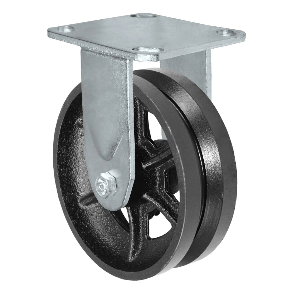 Durastar Medium Heavy Duty 30 Series - 6" x 2" V-Groove Steel Rigid Caster - 1200 lb Capacity, 4 x 4-1/2 Top Plate | Choose Bearing Options Durastar