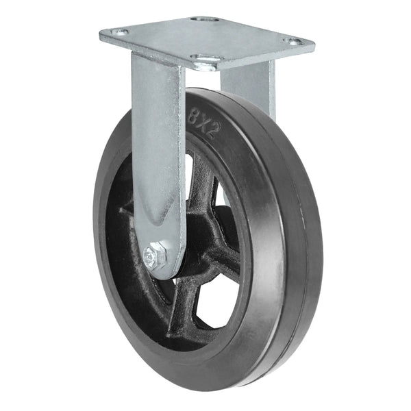 Durastar Medium Heavy Duty 30 Series - 8" x 2" Rubber on Steel Rigid Caster - 600 lb Capacity, 4 x 4-1/2 Top Plate | Choose Bearing Options Durastar