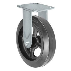Durastar Medium Heavy Duty 30 Series - 8" x 2" Rubber on Steel Rigid Caster - 600 lb Capacity, 4 x 4-1/2 Top Plate | Choose Bearing Options Durastar