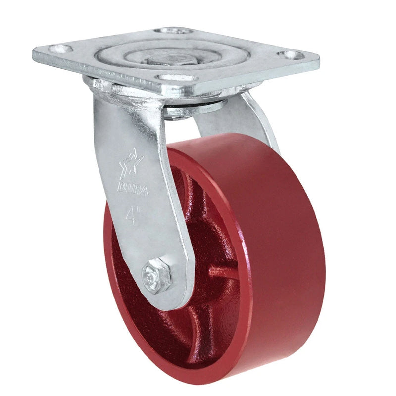 Durastar Medium Heavy Duty 30 Series - 4" x 2" Ductile Steel Swivel Caster - 1250 lb Capacity, 4 x 4-1/2 Top Plate | Choose Bearing Options Durastar