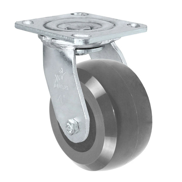 Durastar Medium Heavy Duty 30 Series - 4" x 2" HD Solid Polyurethane on Glass-filled Nylon Swivel Caster - 1200 lb Capacity, 4 x 4-1/2 Top Plate | Choose Bearing Options Durastar