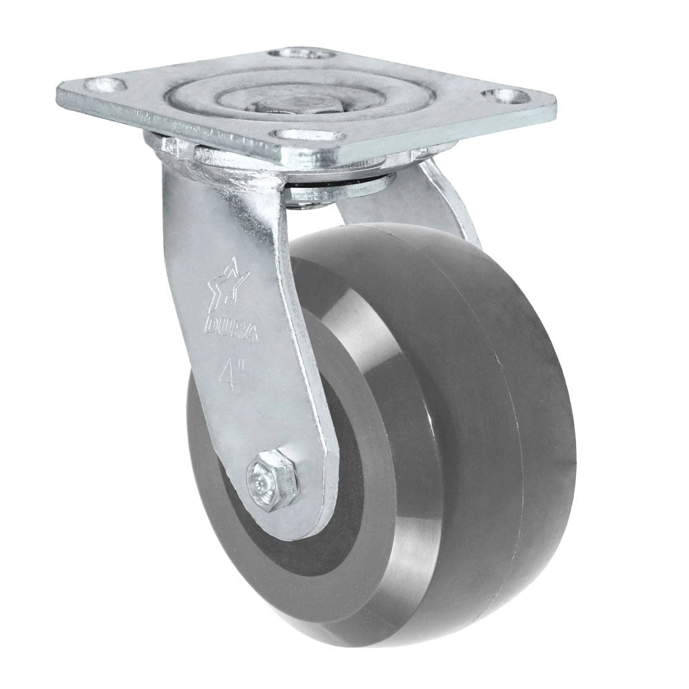 Durastar Medium Heavy Duty 30 Series - 4" x 2" HD Solid Polyurethane on Glass-filled Nylon Swivel Caster - 1200 lb Capacity, 4 x 4-1/2 Top Plate | Choose Bearing Options Durastar