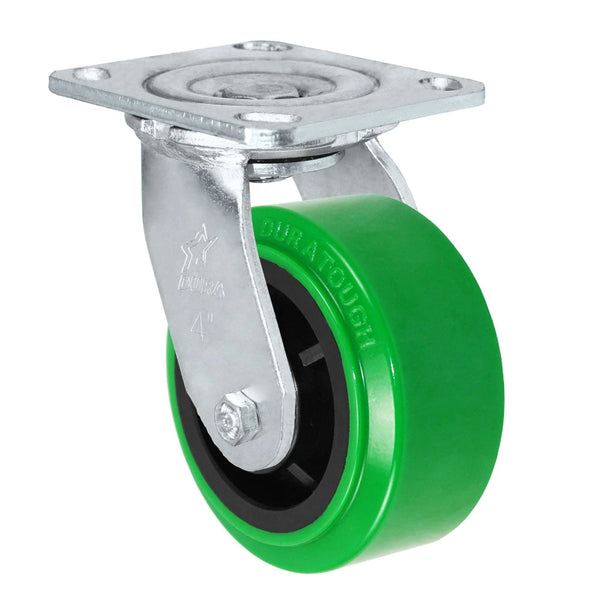 Durastar Medium Heavy Duty 30 Series - 4" x 2" Polyurethane on Glass-filled Nylon Swivel Caster - 800 lb Capacity, 4 x 4-1/2 Top Plate | Choose Bearing Options Durastar