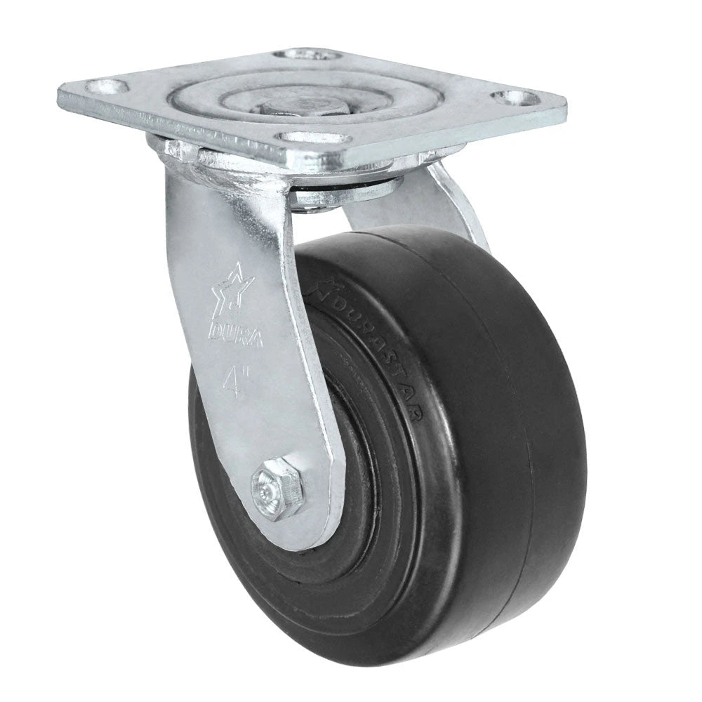 Durastar Medium Heavy Duty 30 Series - 4" x 2" Rubber on Glass-filled Nylon Swivel Caster - 400 lb Capacity, 4 x 4-1/2 Top Plate Durastar