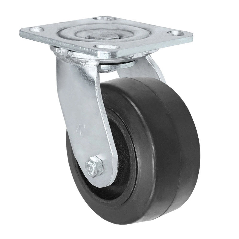 Durastar Medium Heavy Duty 30 Series - 4" x 2" Rubber on Steel Swivel Caster - 400 lb Capacity, 4 x 4-1/2 Top Plate Durastar