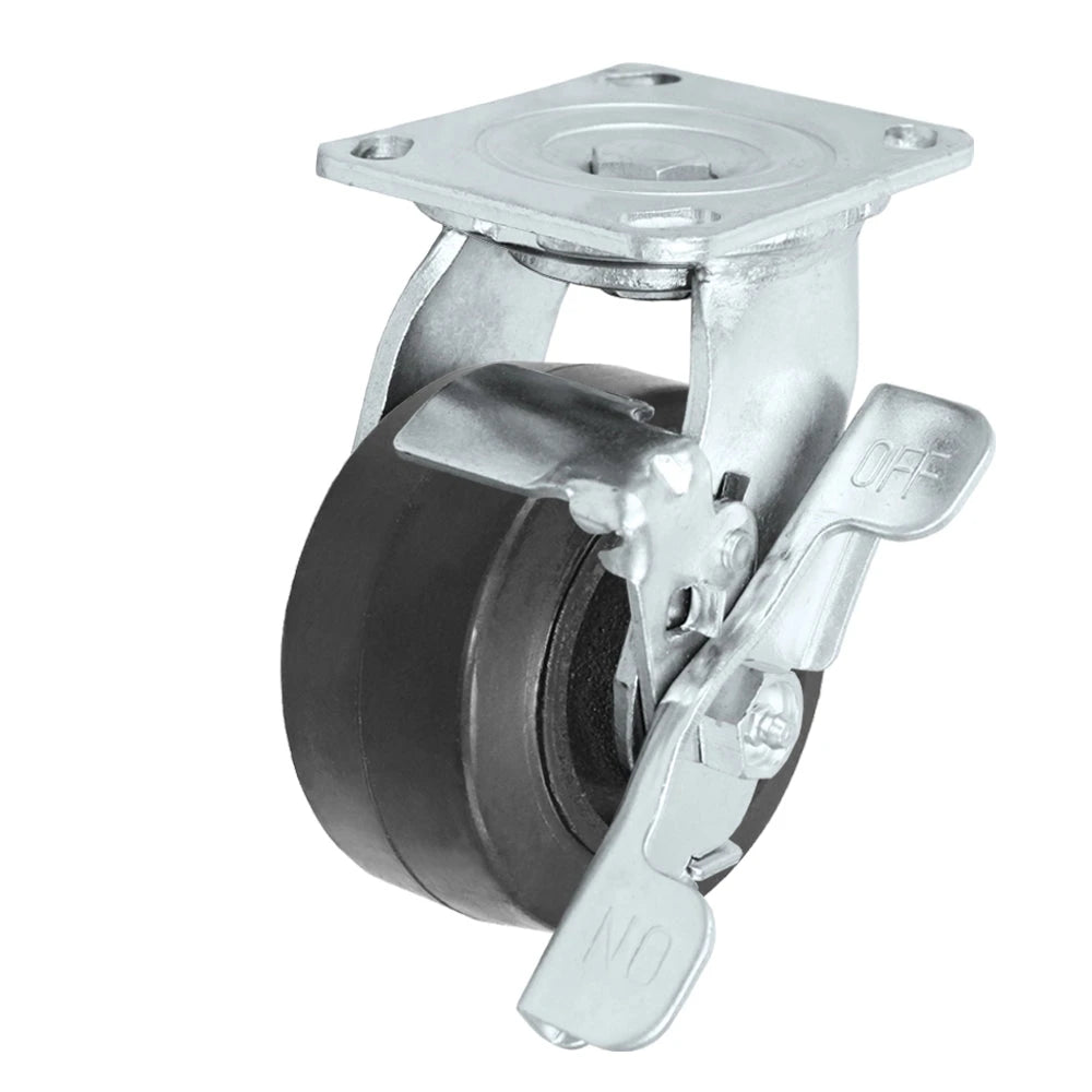 Durastar Medium Heavy Duty 30 Series - 4" x 2" Rubber on Steel Swivel Caster - 400 lb Capacity, 4 x 4-1/2 Top Plate Durastar