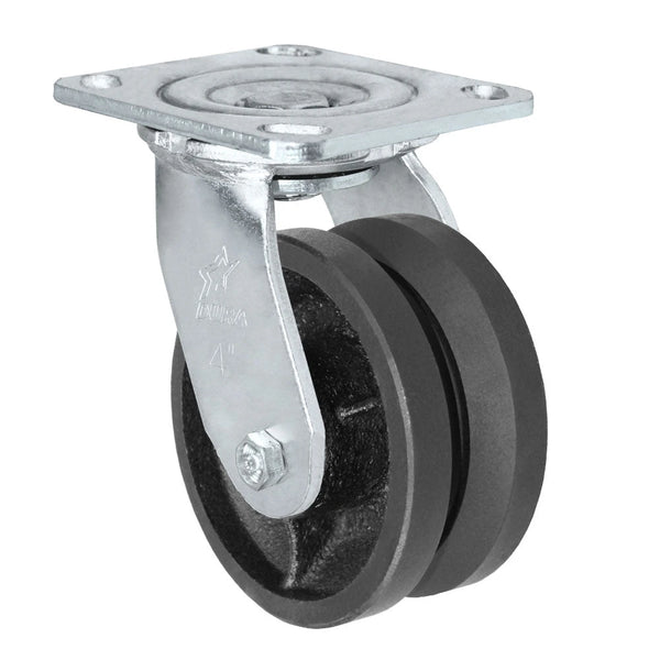 Durastar Medium Heavy Duty 30 Series - 4" x 2" V-Groove Swivel Caster - 700 lb Capacity, 4 x 4-1/2 Top Plate | Choose Bearing Options Durastar