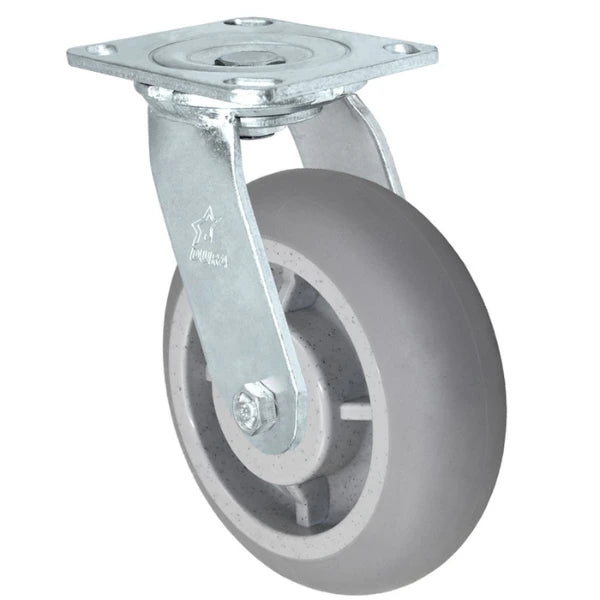 Durastar Medium Heavy Duty 30 Series - 5" x 2" Duratek Donut High Tech Rubber Swivel Caster - 500 lb Capacity, 4 x 4-1/2 Top Plate | Choose Bearing Options Durastar