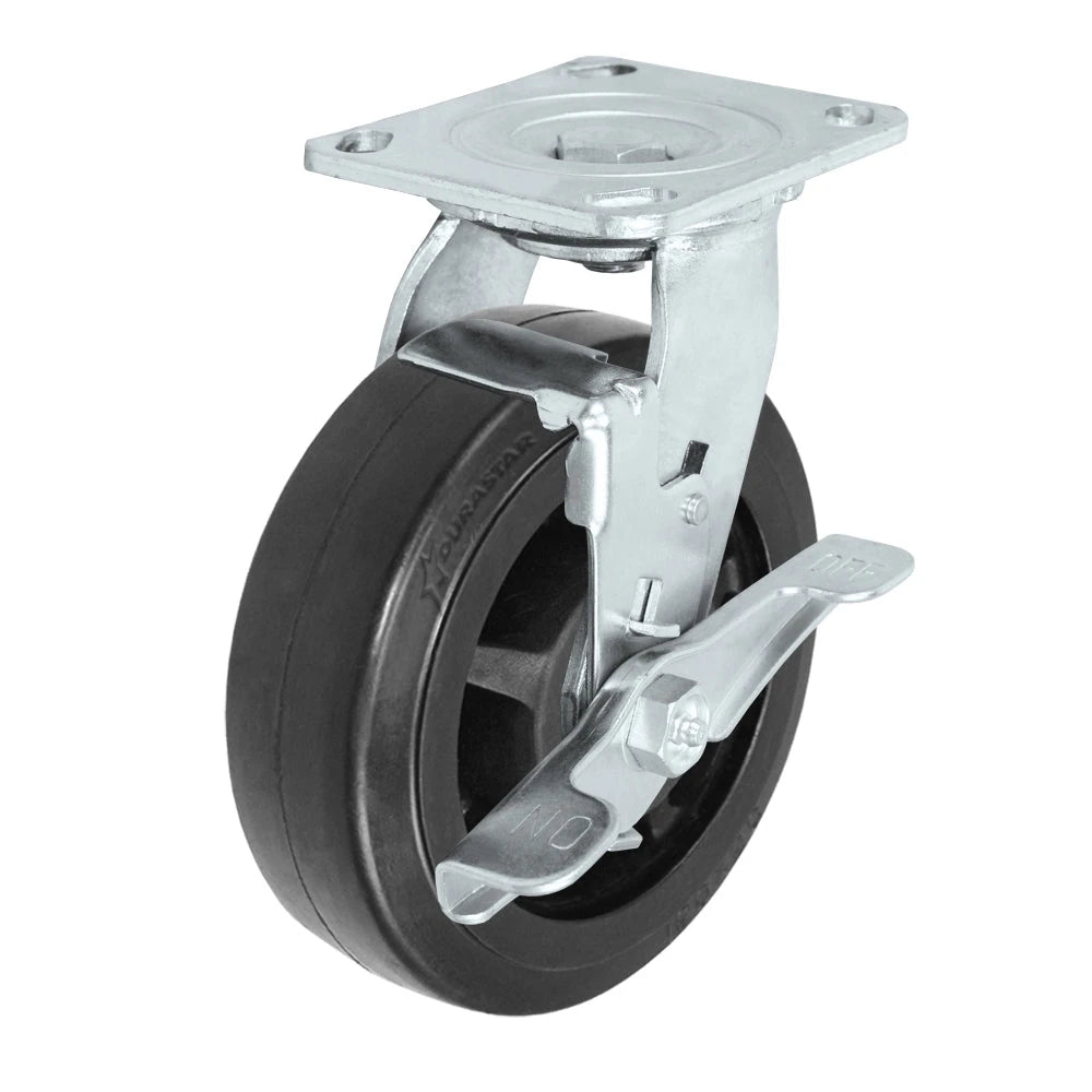 Durastar Medium Heavy Duty 30 Series - 5" x 2" Rubber on Glass-filled Nylon  Swivel Caster - 450 lb Capacity, 4 x 4-1/2 Top Plate | Choose Bearing Options Durastar