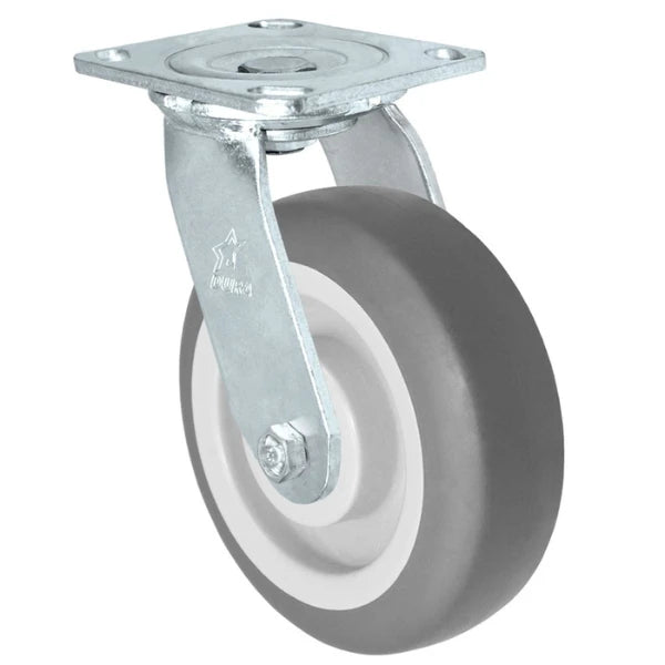 Durastar Medium Heavy Duty 30 Series - 5" x 2" Thermoplastic Rubber Swivel Caster - 350 lb Capacity, 4 x 4-1/2 Top Plate | Choose Bearing Options Durastar