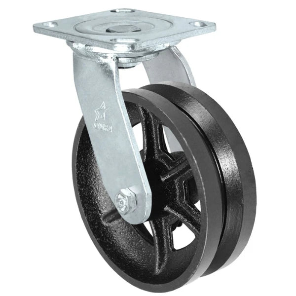 Durastar Medium Heavy Duty 30 Series - 5" x 2" V-Groove Steel Swivel Caster - 1000 lb Capacity, 4 x 4-1/2 Top Plate | Choose Bearing Options Durastar
