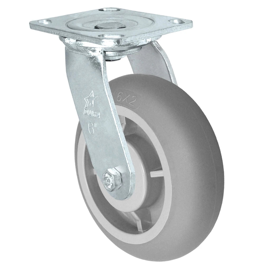 Durastar Medium Heavy Duty 30 Series - 6" x 2" Donut Thermoplastic Rubber Swivel Caster - 500 lb Capacity, 4 x 4-1/2 Top Plate | Choose Bearing Options Durastar