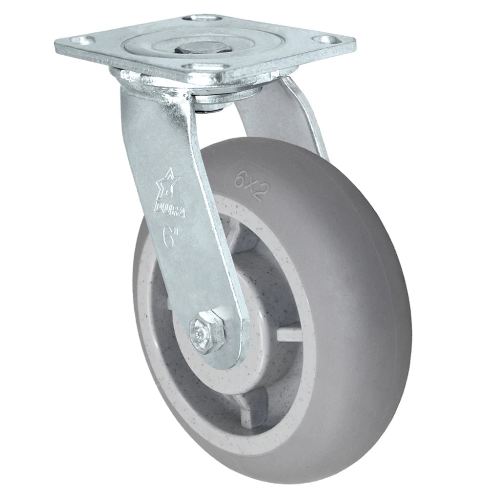 Durastar Medium Heavy Duty 30 Series - 6" x 2" Duratek Donut High Tech Rubber Swivel Caster - 600 lb Capacity, 4 x 4-1/2 Top Plate | Choose Bearing Options Durastar