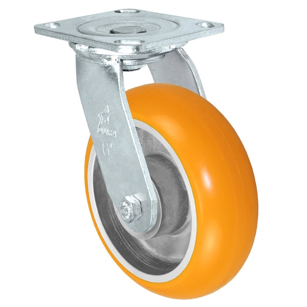 Durastar Medium Heavy Duty 30 Series - 6" x 2" Sirius HD Donut Polyurethane on Aluminum Swivel Caster - 1250 lb Capacity, 4 x 4-1/2 Top Plate Durastar