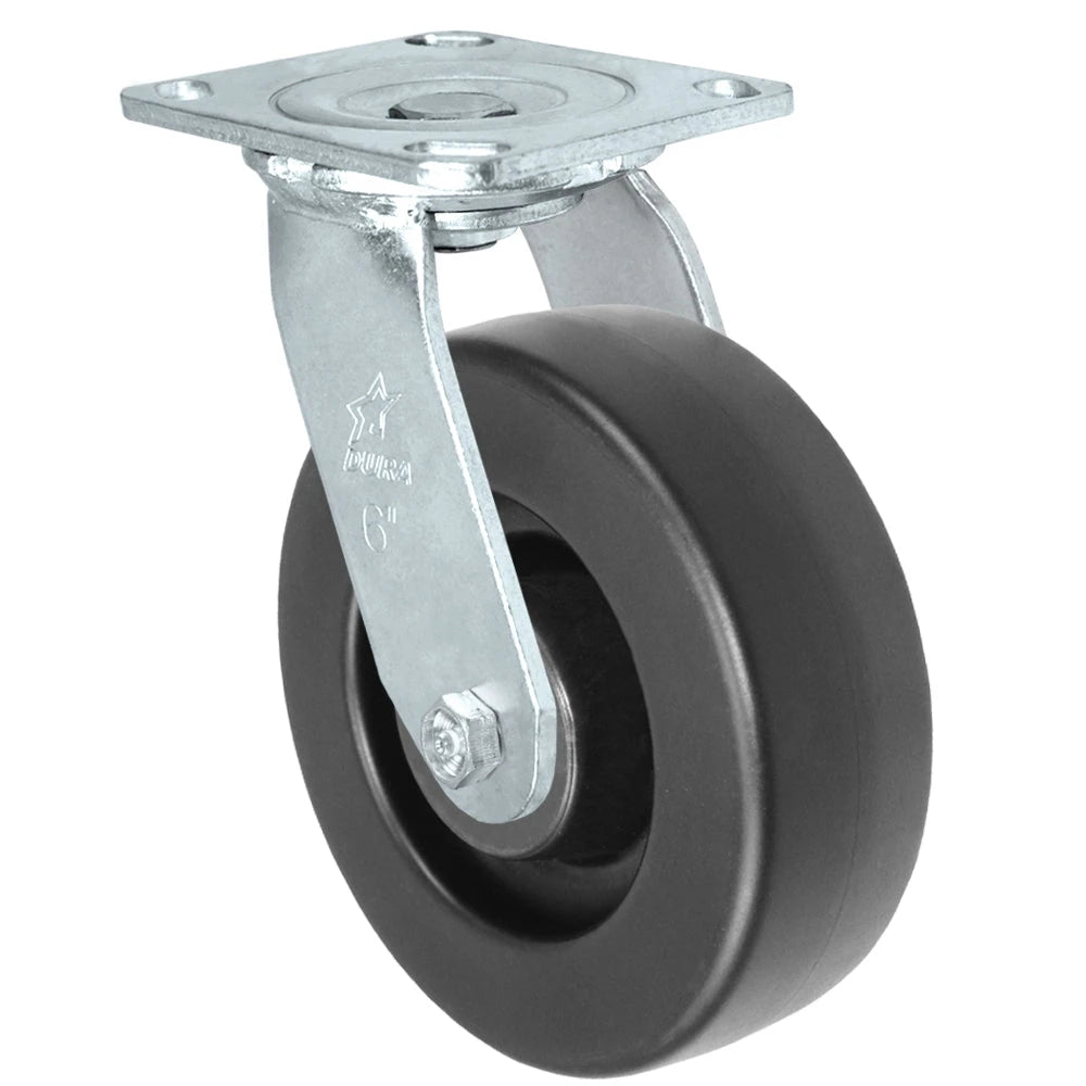 Durastar Medium Heavy Duty 30 Series - 6" x 2" HD Polyolefin Swivel Caster - 1000 lb Capacity, 4 x 4-1/2 Top Plate | Choose Bearing Options Durastar