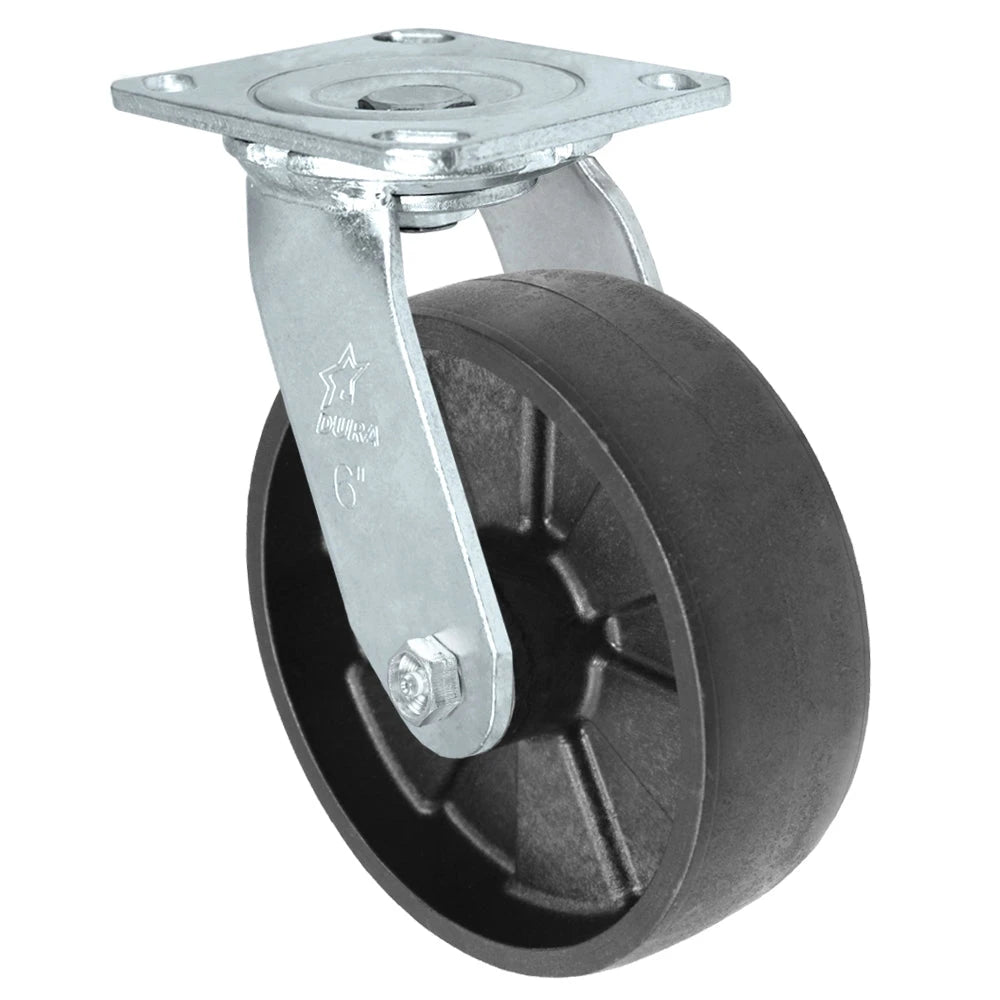 Durastar Medium Heavy Duty 30 Series - 6" x 2" Glass-filled Nylon Swivel Caster - 1200 lb Capacity, 4 x 4-1/2 Top Plate | Choose Bearing Options Durastar