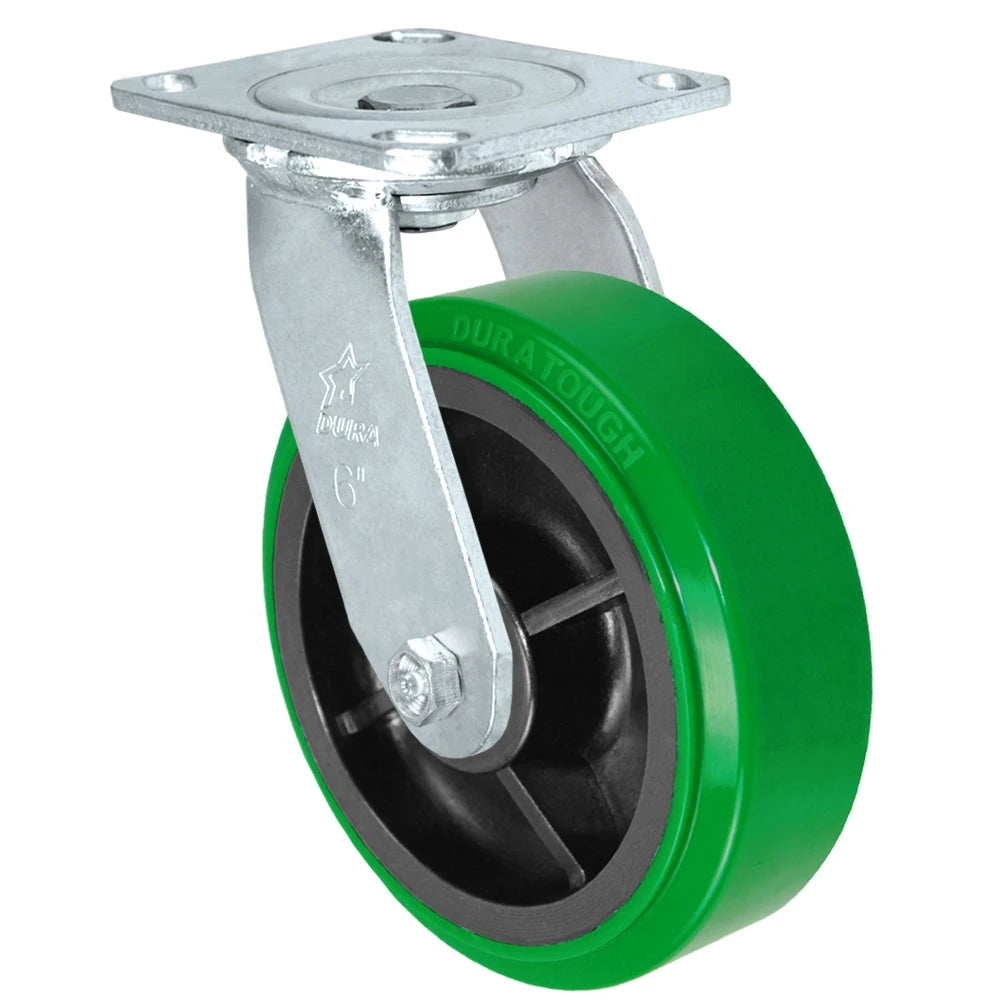 Durastar Medium Heavy Duty 30 Series - 6" x 2" Polyurethane on Glass-filled Nylon Swivel Caster - 1200 lb Capacity, 4 x 4-1/2 Top Plate | Choose Bearing Options Durastar