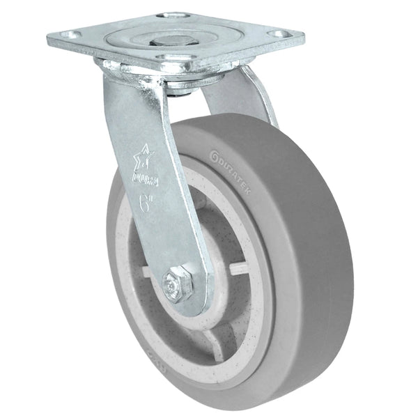 Durastar Medium Heavy Duty 30 Series - 6" x 2" Duratek High Tech Rubber Swivel Caster - 600 lb Capacity, 4 x 4-1/2 Top Plate | Choose Bearing Options Durastar