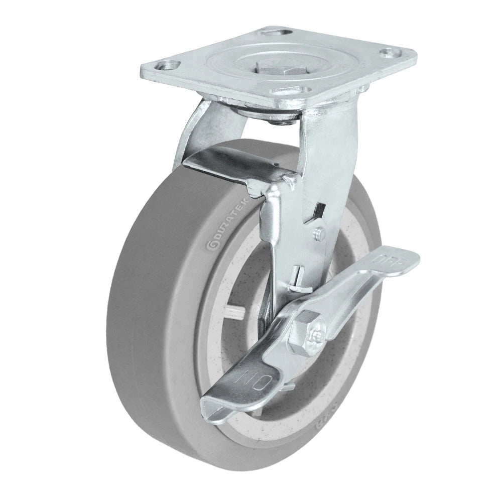 Durastar Medium Heavy Duty 30 Series - 6" x 2" Duratek High Tech Rubber Swivel Caster - 600 lb Capacity, 4 x 4-1/2 Top Plate | Choose Bearing Options Durastar