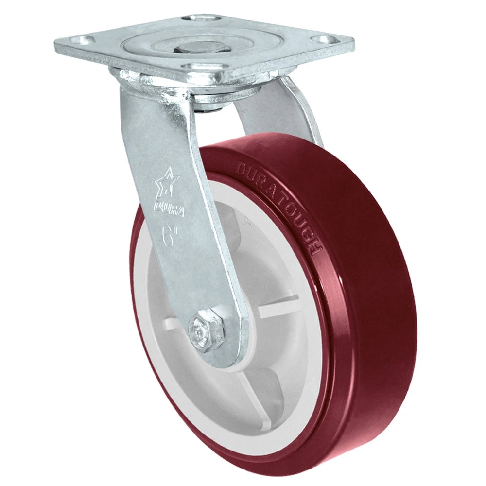 Durastar Medium Heavy Duty 30 Series - 6" x 2" Duratough Polyurethane on Polyolefin Swivel Caster - 900 lb Capacity, 4 x 4-1/2 Top Plate | Choose Bearing Options Durastar