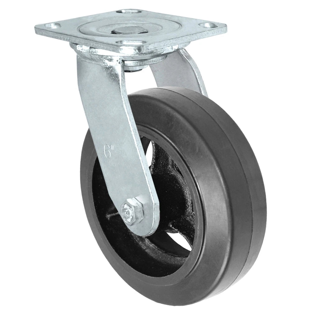 Durastar Medium Heavy Duty 30 Series - 6" x 2" Rubberon Steel Swivel Caster - 550 lb Capacity, 4 x 4-1/2 Top Plate | Choose Bearing Options Durastar