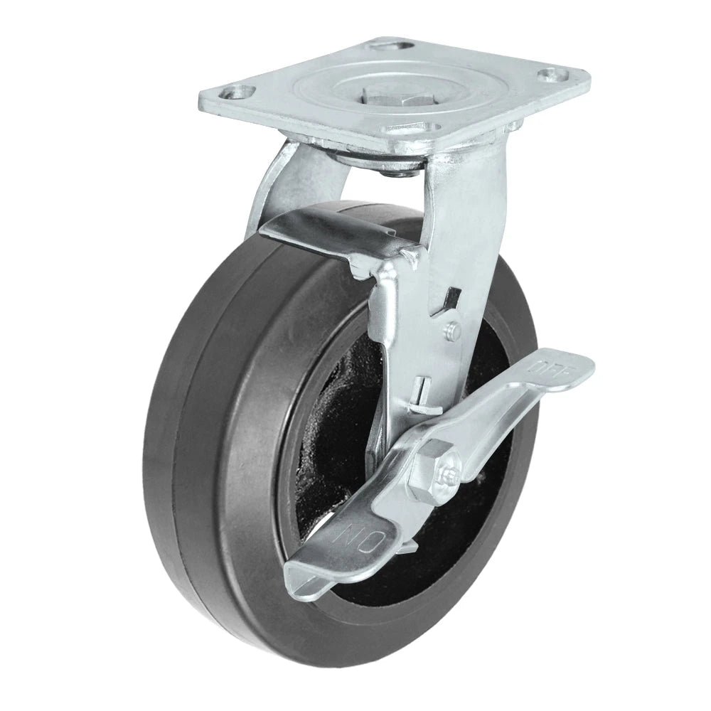 Durastar Medium Heavy Duty 30 Series - 6" x 2" Rubberon Steel Swivel Caster - 550 lb Capacity, 4 x 4-1/2 Top Plate | Choose Bearing Options Durastar