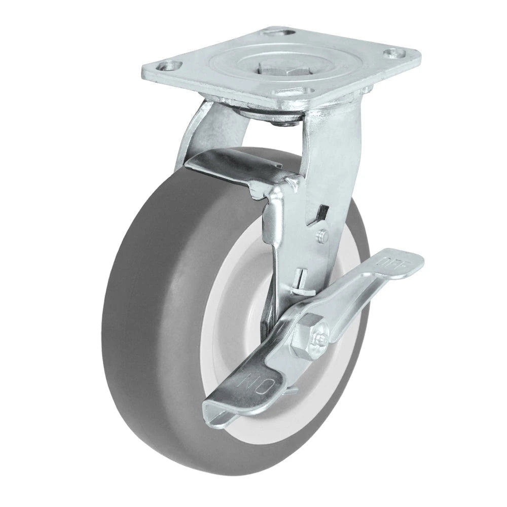 Durastar Medium Heavy Duty 30 Series - 6" x 2" Thermoplastic Rubber Swivel Caster - 500 lb Capacity, 4 x 4-1/2 Top Plate | Choose Bearing Options Durastar