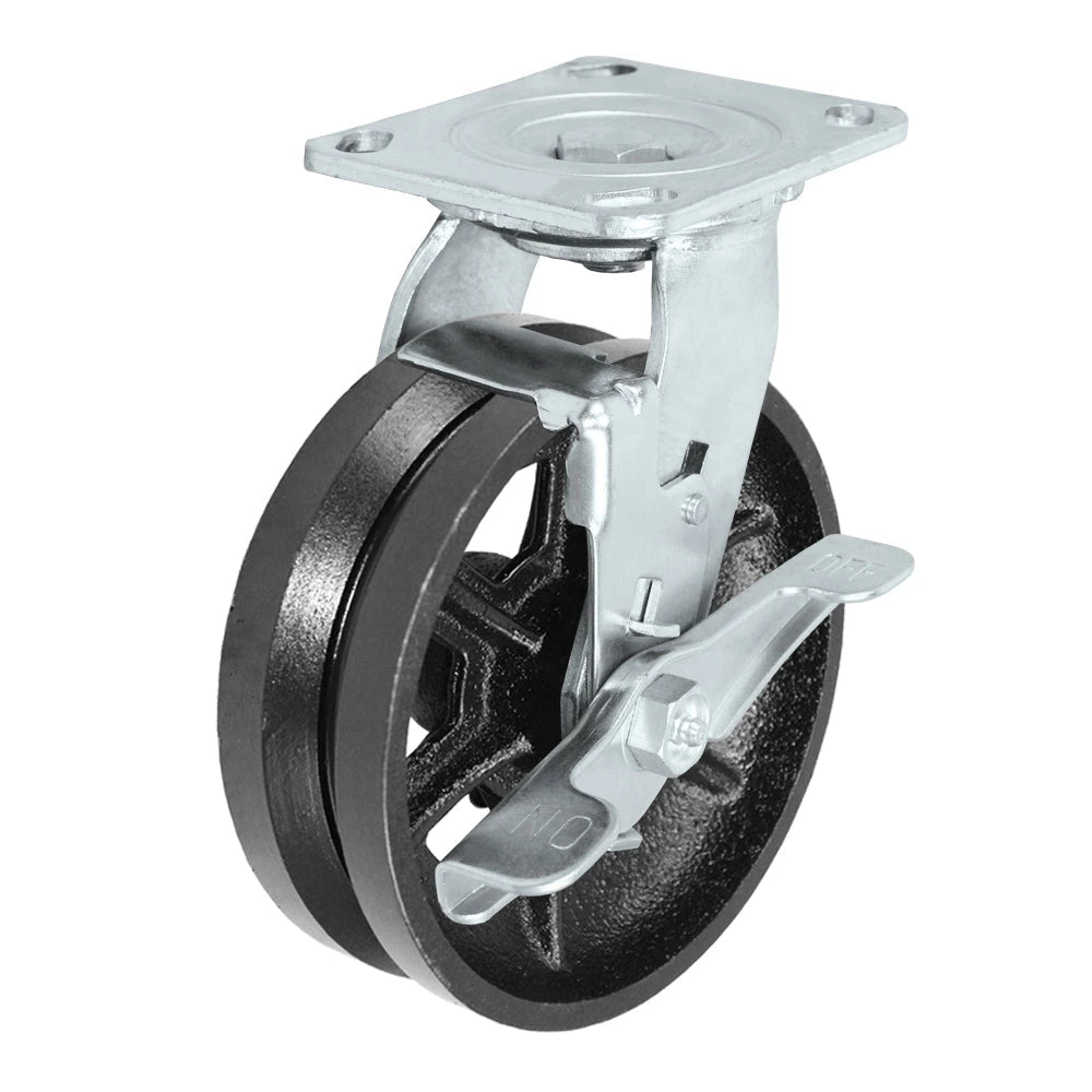 Durastar Medium Heavy Duty 30 Series - 6" x 2" V-Groove Steel Swivel Caster - 1200 lb Capacity, 4 x 4-1/2 Top Plate | Choose Bearing Options Durastar