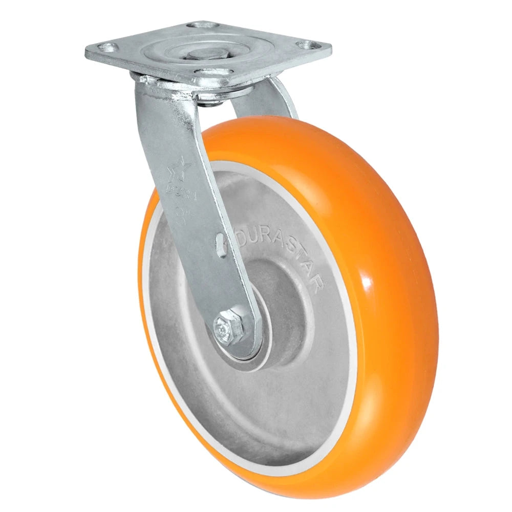 Durastar Medium Heavy Duty 30 Series - 8" x 2"Sirius HD Donut Polyurethane on Aluminum Swivel Caster - 1250 lb Capacity, 4 x 4-1/2 Top Plate | Choose Bearing Options Durastar