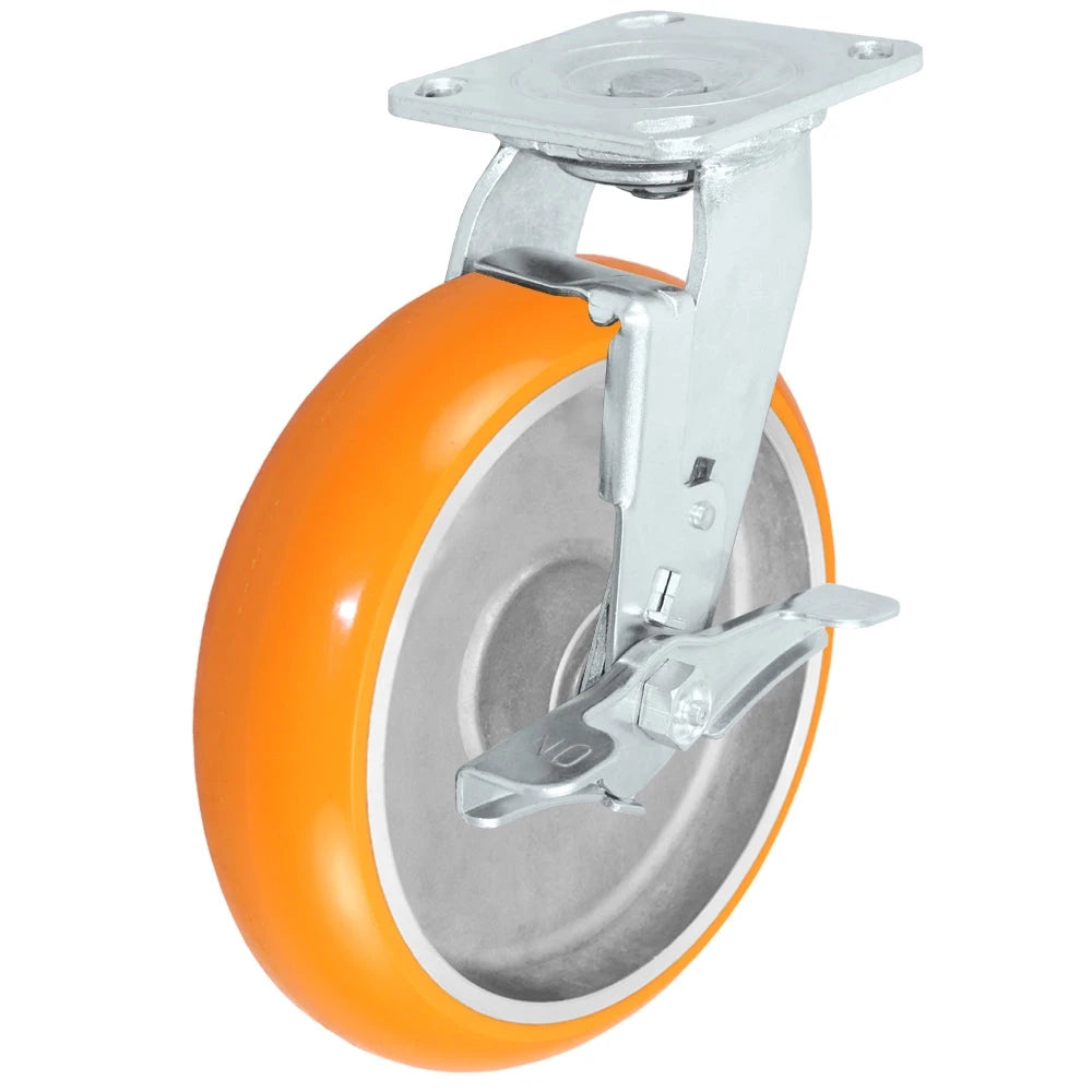 Durastar Medium Heavy Duty 30 Series - 8" x 2"Sirius HD Donut Polyurethane on Aluminum Swivel Caster - 1250 lb Capacity, 4 x 4-1/2 Top Plate | Choose Bearing Options Durastar