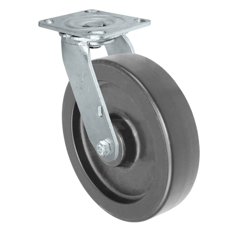 Durastar Medium Heavy Duty 30 Series - 8" x 2" HD Polyolefin Swivel Caster - 1200 lb Capacity, 4 x 4-1/2 Top Plate | Choose Bearing Options Durastar