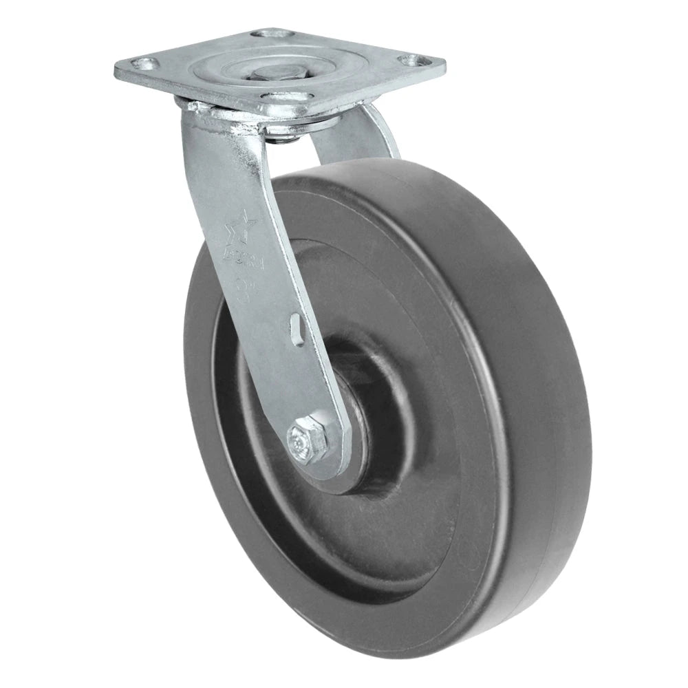 Durastar Medium Heavy Duty 30 Series - 8" x 2" HD Polyolefin Swivel Caster - 1200 lb Capacity, 4 x 4-1/2 Top Plate | Choose Bearing Options Durastar