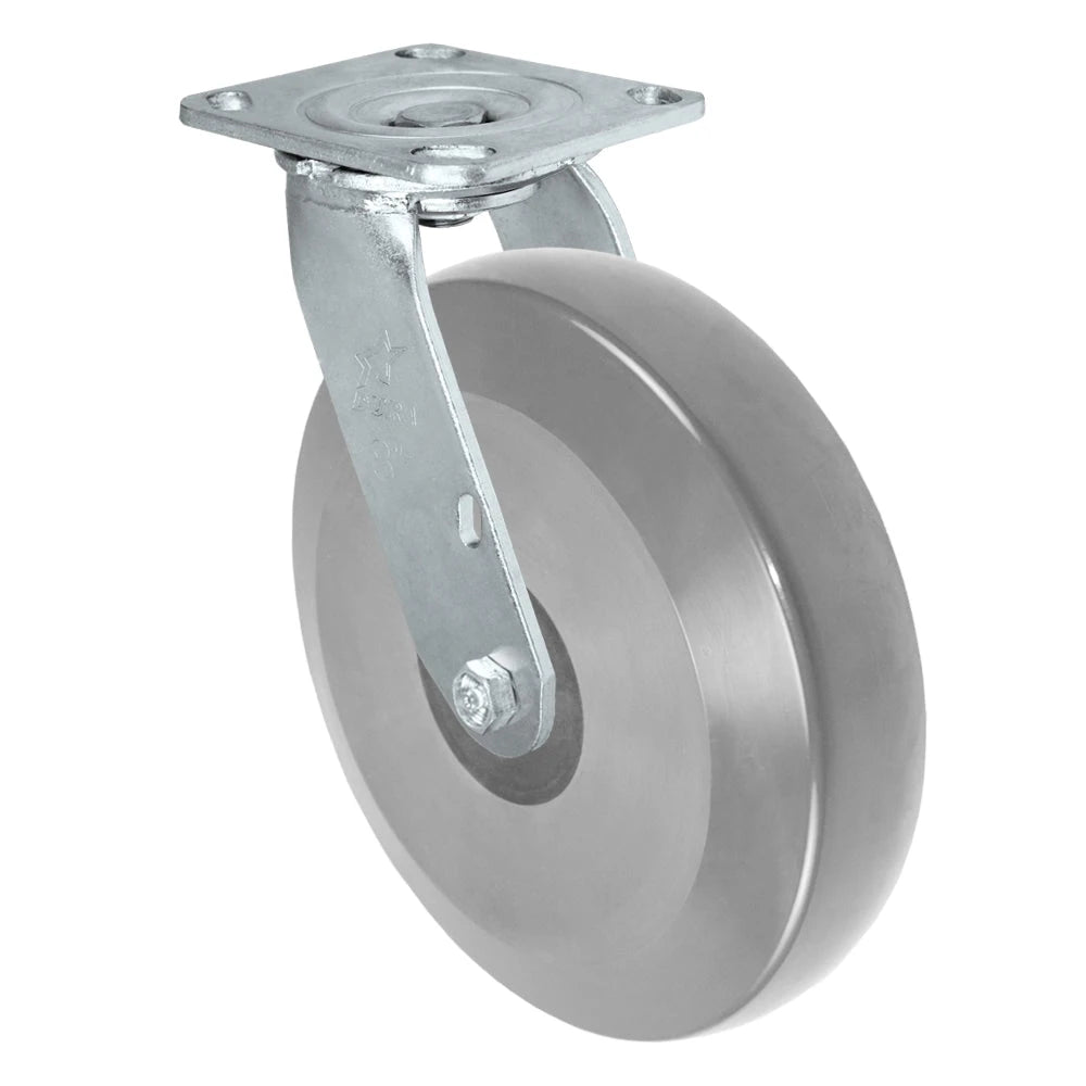 Durastar Medium Heavy Duty 30 Series - 8" x 2" HD Solid Polyurethane on Glass-filled Nylon Swivel Caster - 1250 lb Capacity, 4 x 4-1/2 Top Plate | Choose Bearing Options Durastar