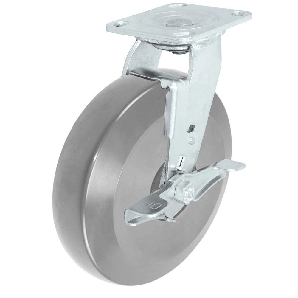 Durastar Medium Heavy Duty 30 Series - 8" x 2" HD Solid Polyurethane on Glass-filled Nylon Swivel Caster - 1250 lb Capacity, 4 x 4-1/2 Top Plate | Choose Bearing Options Durastar