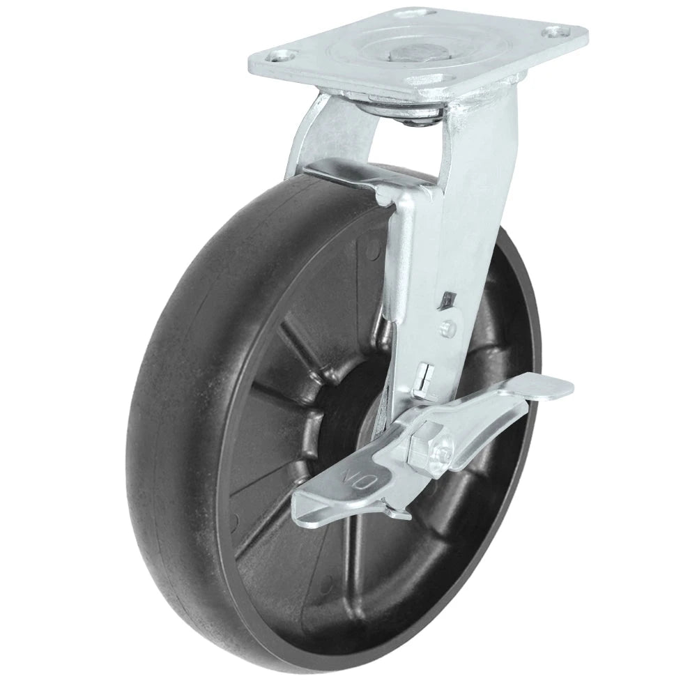 Durastar Medium Heavy Duty 30 Series - 8" x 2" Glass-filled Nylon Swivel Caster - 1250 lb Capacity, 4 x 4-1/2 Top Plate | Choose Bearing Options Durastar