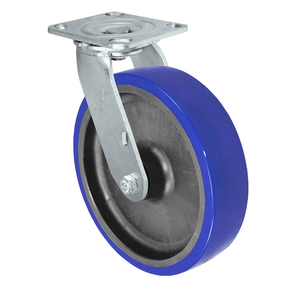 Durastar Medium Heavy Duty 30 Series - 8" x 2" Polyurethane on Glass-filled Nylon Swivel Caster - 1250 lb Capacity, 4 x 4-1/2 Top Plate | Choose Bearing Options Durastar