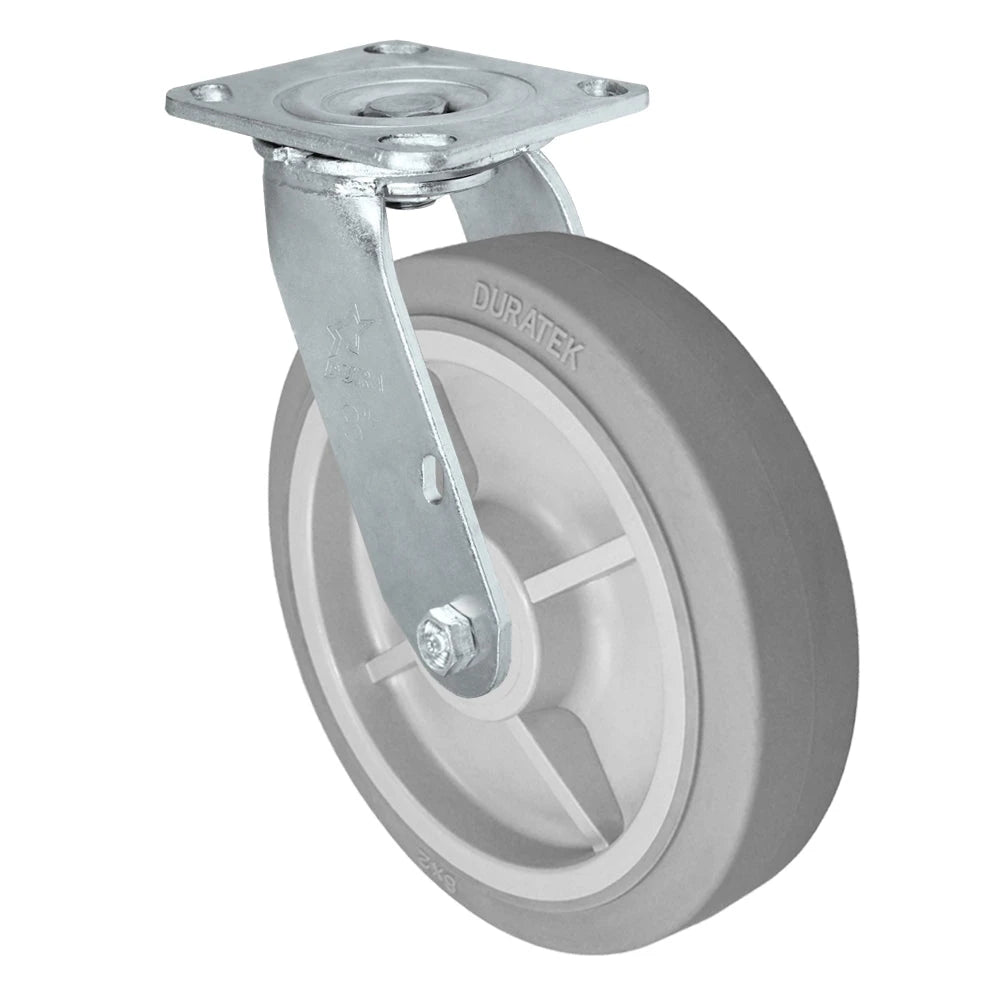 Durastar Medium Heavy Duty 30 Series - 8" x 2" Duratek High Tech Rubber Swivel Caster - 675 lb Capacity, 4 x 4-1/2 Top Plate | Choose Bearing Options Durastar